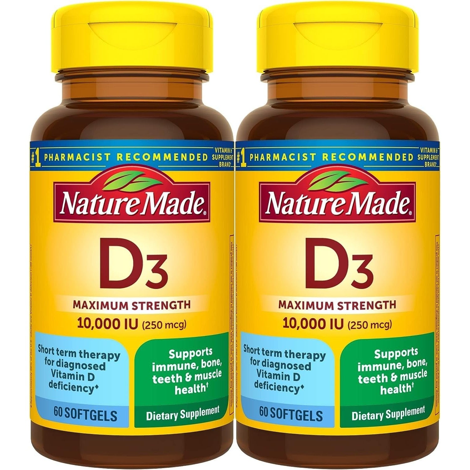 Nature Made Vitamin D3 10000 IU (250 mcg) Maximum Strength, 60 Softgels | Vitamin D Supplement for Immune, Bone, Teeth and Muscle Health Support, 60 Day Supply
