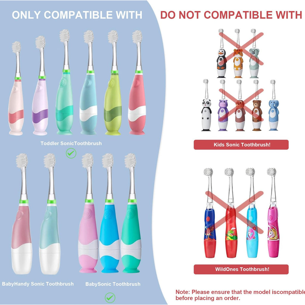 Baby Toothbrush Heads Compatible with Papablic BabyHandy/Toddler Sonic Electric Toothbrushes, Compatible with Brush-Baby BabySonic/Seago SG902/SG602, 5 Pack (3 Years+)