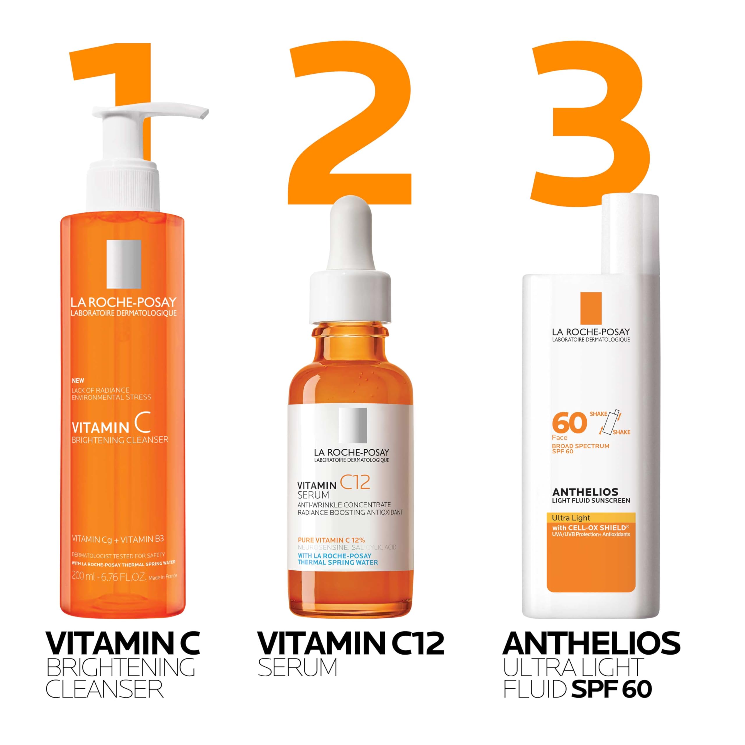 La Roche-Posay Vitamin C Brightening Face Wash, Gentle Foaming Facial Cleanser with Vitamin Cg and Vitamin B3 to Brighten and Even Skin Tone, Vitamin C Face Wash that Cleanses Dirt & Makeup, 200ml