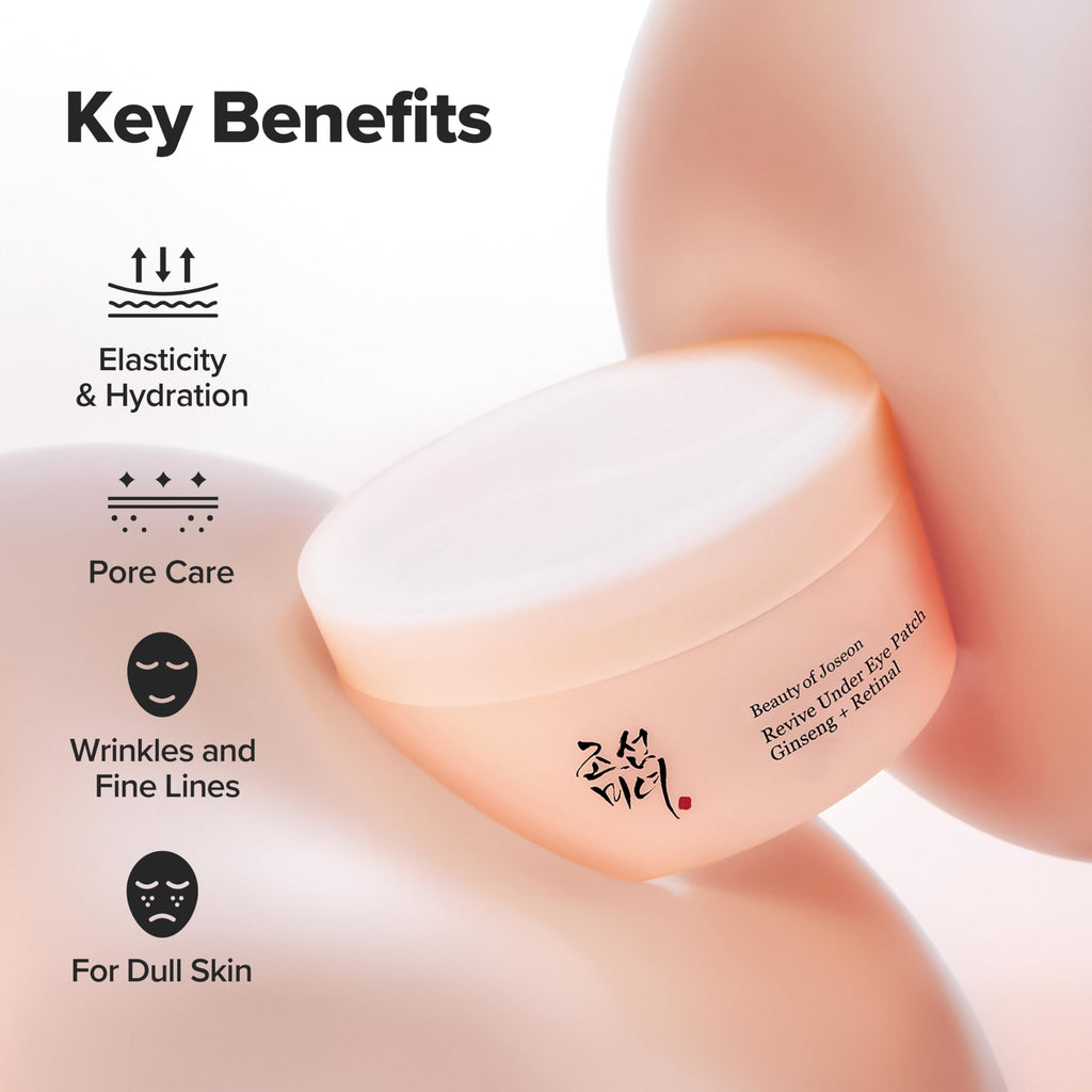 Beauty of Joseon Revive Under Eye Patch with Retinal and Ginseng, for Puffy Eyes, Fine Lines and Wrinkles, Collagen, Peptide, Adenosine and Bakuchiol, for All Skin Types, 60 Sheets, 30 Pairs