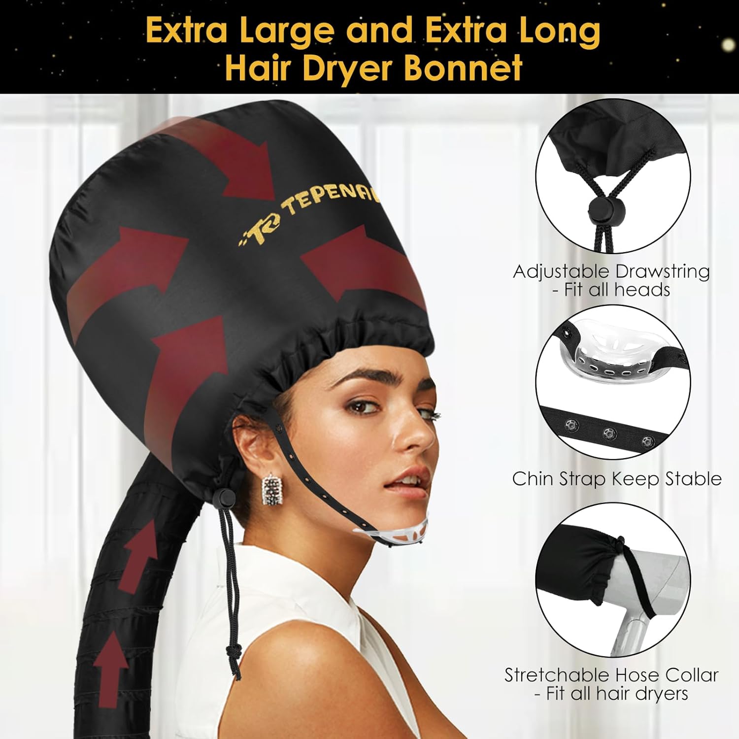 Buy now Bonnet Hair Dryer Attachment, Large - Black, Upgraded Soft Adjustable for Hand Held Hair Dryer, Fast Drying, Ideal for Natural Curly Textured Hair Care and Speeds Up Drying Time at Home at indiglob india