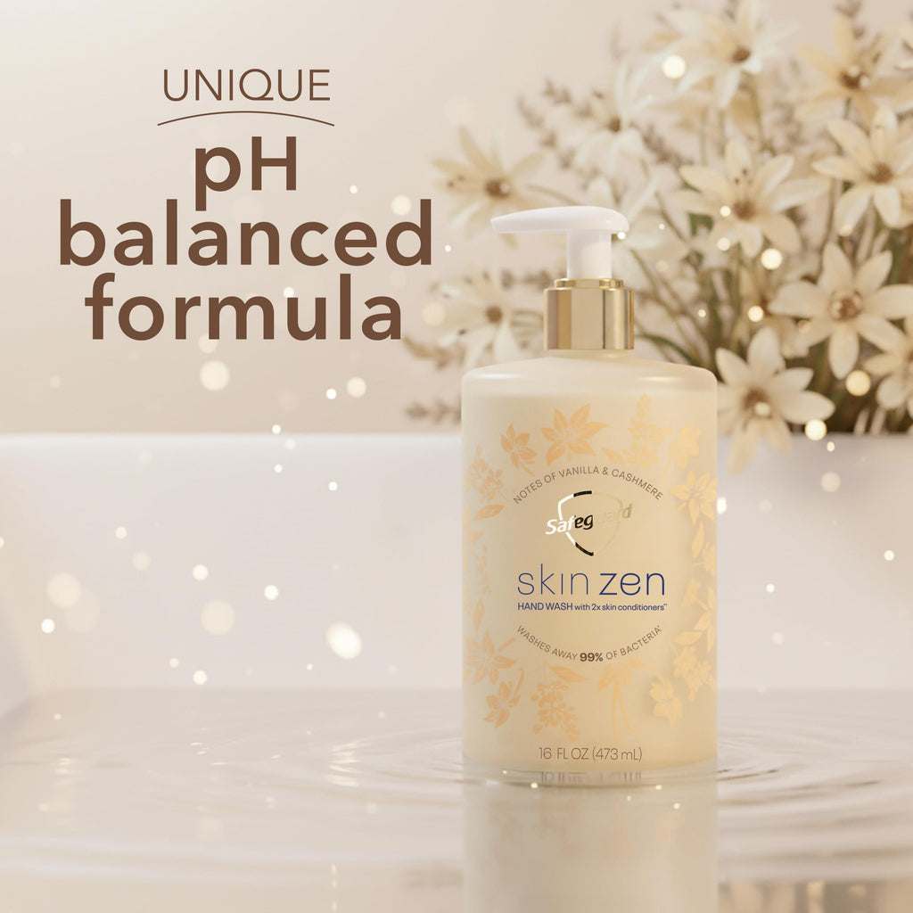 Safeguard Liquid Hand Soap, Skin Zen, Washes Away 99% Bacteria, Made with Natural Moisturizers & 2X Skin Conditioners, Safeguarding Families, PH Balanced Formula, Vanilla & Cashmere Scent, 16 oz