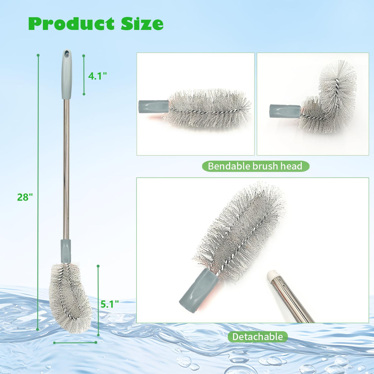 2-Pack Bucket Brush, Kettle Brush, Cleaning Extra Long Bottles, Gallon Jug Cleaner, Water Bottle Cleaner.
