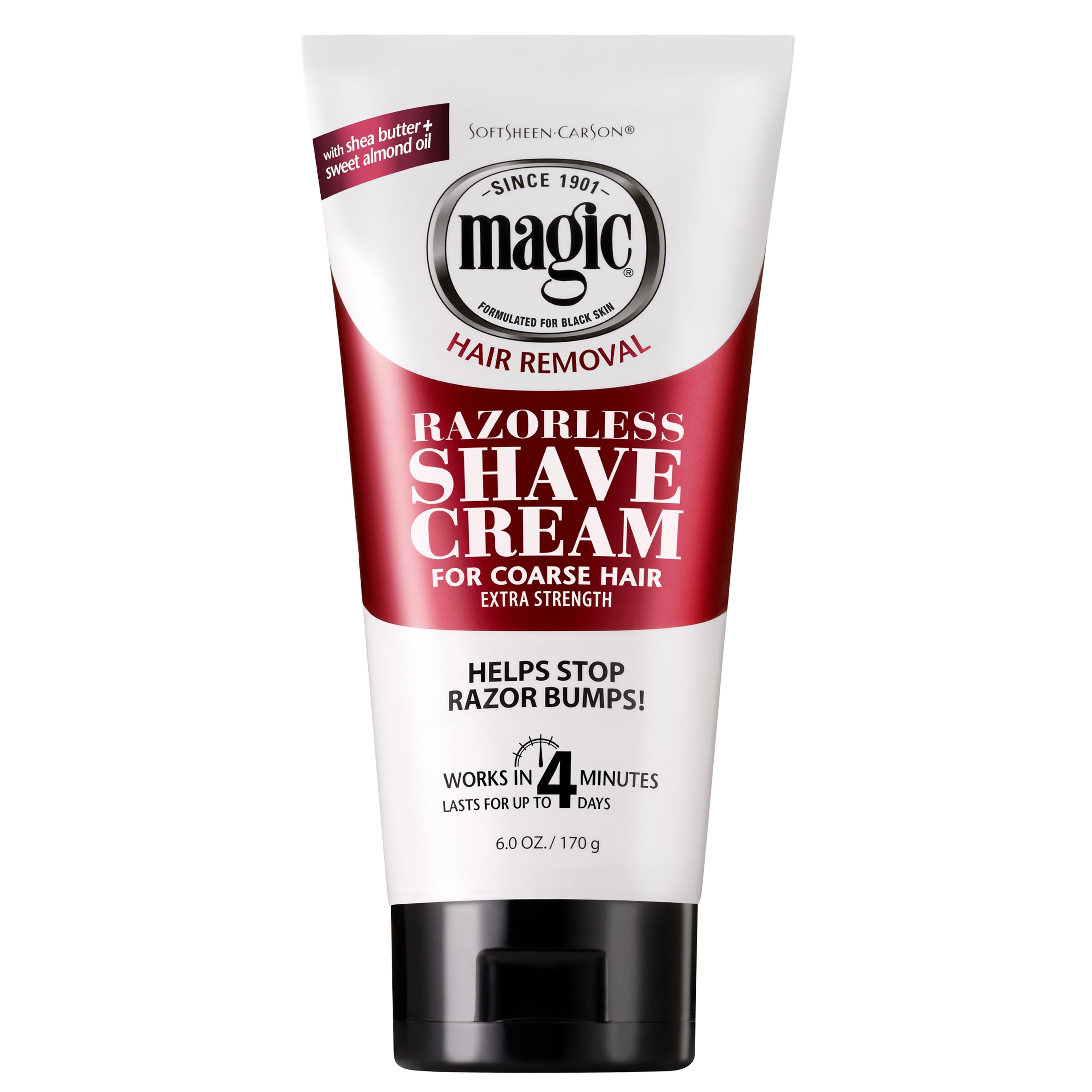 SoftSheen-Carson Magic Razorless Shaving Cream, Depilatory Hair Removal Cream for Body Hair, Extra Strength, Works in 4 Minutes for, 6 oz (Pack of 2)