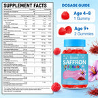 Saffron for Kids, Happy Mood Gummies, Magnesium Glycinate, Omega-3, Holy Basil, L-Theanine, Rosemary, B6, D3 for Calm, Focus, Cognition, Sleep, Sugar Free Saffron Extract Supplement, 90 Gummies