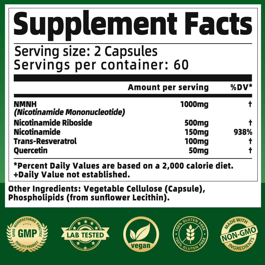 NMNH Supplement 1000mg, NMN (Nicotinamide Mononucleotide) Alternative,Vegan