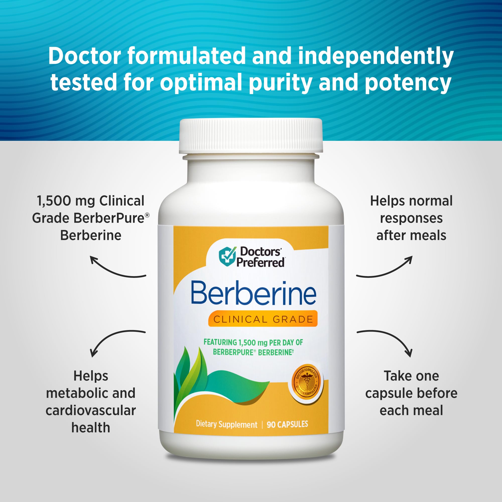 DOCTORS' PREFERRED Berberine HCl Clinical Grade Supplement, 90 Capsules | Metabolic and Cardiovascular Health | Doctor Formulated