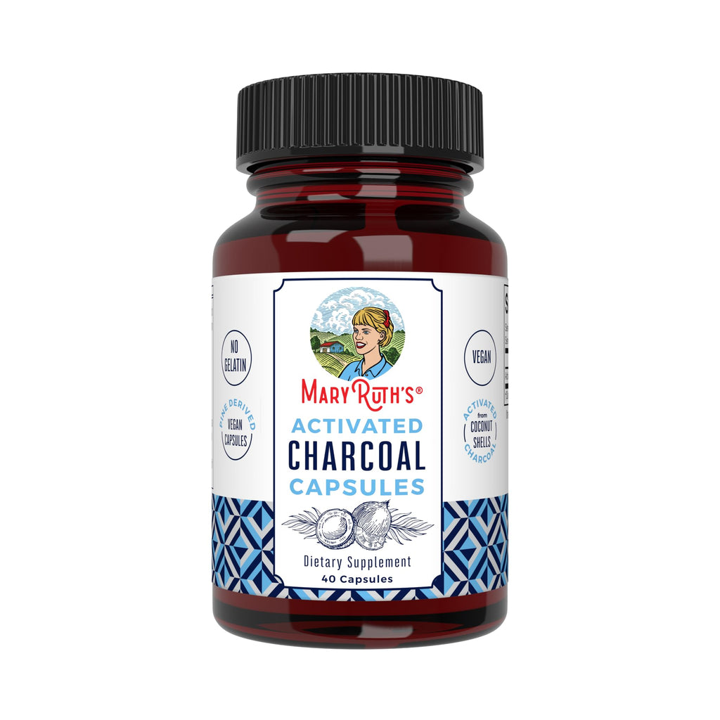 MARYRUTH'S Activated Charcoal Capsules, 950 mg, Non-GMO, Vegan, 40 Count | Substance Adsorption, Derived from Coconut Shells, Vegan Capsules from Pine Trees, Gluten Free