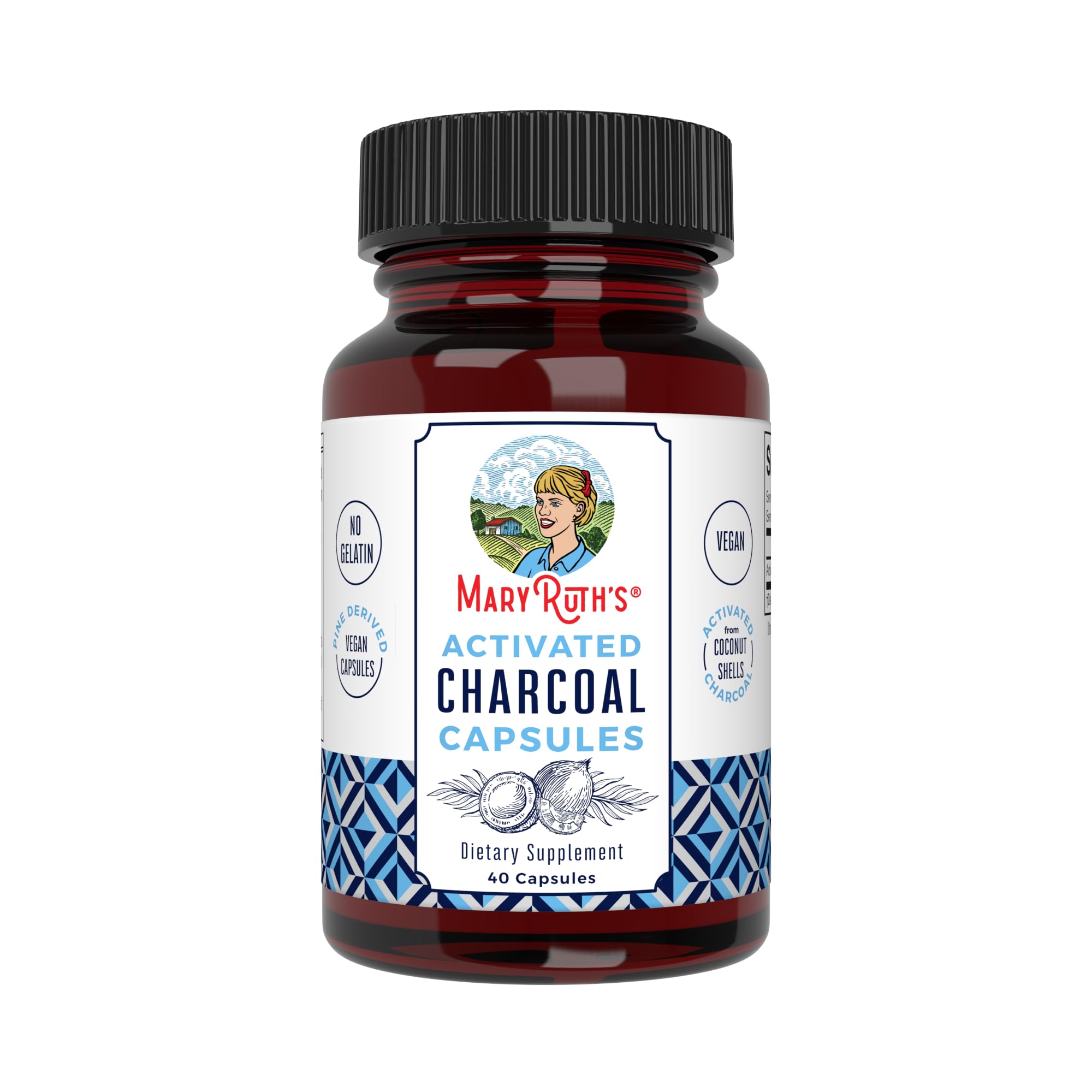 MARYRUTH'S Activated Charcoal Capsules, 950 mg, Non-GMO, Vegan, 40 Count | Substance Adsorption, Derived from Coconut Shells, Vegan Capsules from Pine Trees, Gluten Free