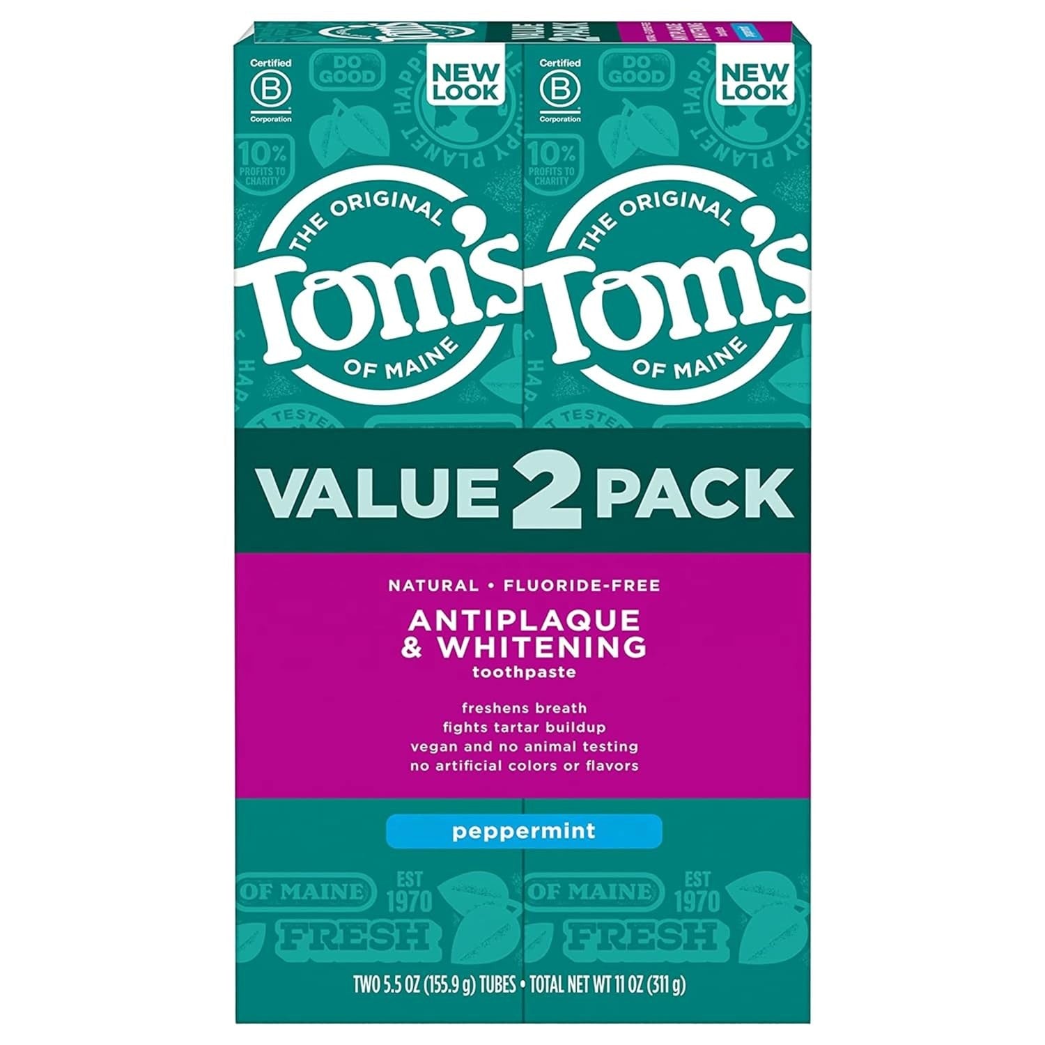 Buy now Tom's of Maine Fluoride-Free Antiplaque & Whitening Natural Toothpaste, Peppermint, 5.5 oz. (Pack of 2) 5.5 Ounce (Pack of 2) Peppermint at indiglob india