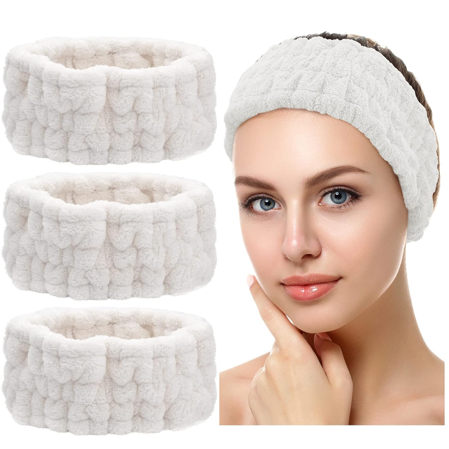 Buy now Chuangdi 3 Pieces Spa Headband for Women Facial Makeup Headband Soft Terry Cloth Hairband for Washing Face Mask Spa Shower Gifts(Dark Pink, Dark Blue, Milky-White) White at indiglob india