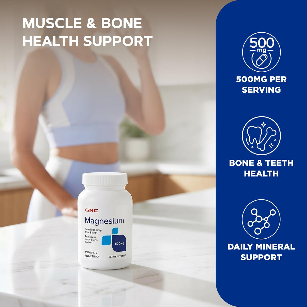 GNC Magnesium 500mg, Supports Strong Bones & Teeth, 120 Capsules