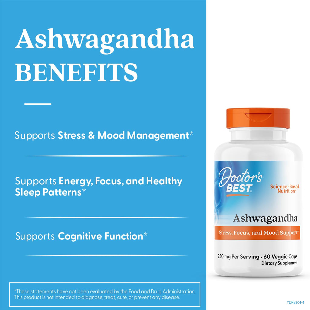 Buy now Doctor's Best Ashwagandha with Sensoril, Ayurvedic Herb, Standardized Withania somnifera Extract, Clinically Proven to Support Mental Focus, Cardiovascular Health & Healthy Energy, 125mg, 60 Count at indiglob india