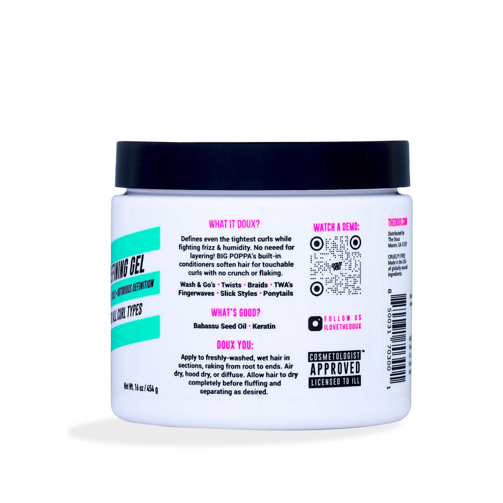 The Doux BIG POPPA Curl Defining Gel, Frizz Control Soft Hold Gel, 12 oz | Infused with Babassu Oil for Long-Lasting Shine & Non-Crunch Flex Hold, For Coils, Waves & Curls, Alcohol-Free