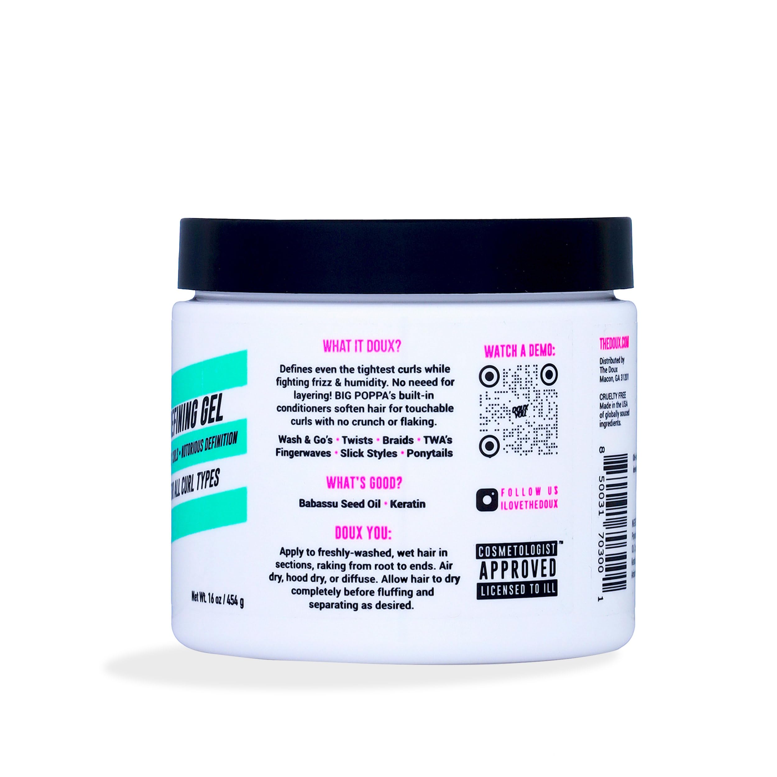 The Doux BIG POPPA Curl Defining Gel, Frizz Control Soft Hold Gel, 12 oz | Infused with Babassu Oil for Long-Lasting Shine & Non-Crunch Flex Hold, For Coils, Waves & Curls, Alcohol-Free
