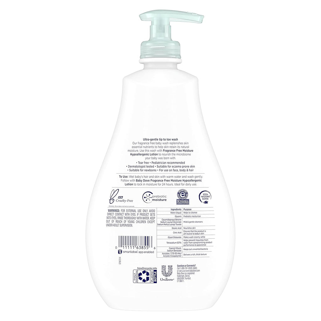 Buy now Baby Dove Sensitive Skin Care Baby Wash For Bath Time, Moisture Fragrance Free and Hypoallergenic, Washes Away Bacteria 20 oz at indiglob india