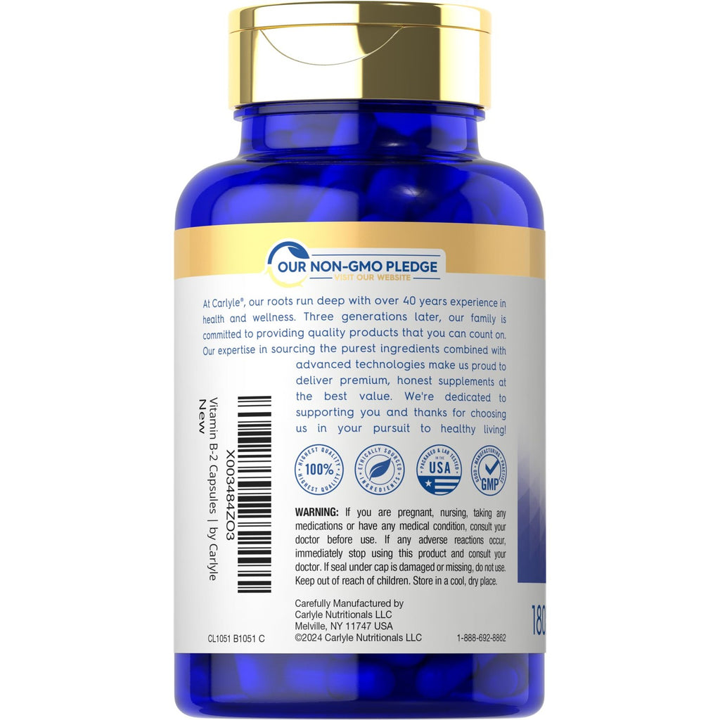 Carlyle Vitamin B-2 400mg | 180 Count | B2 Riboflavin