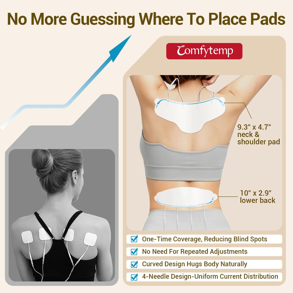 Comfytemp TENS Unit with Specialized Pads for Lower Back & Neck Shoulder Pain Relief, Easy-to-Use TENS Unit Muscle Stimulator with Large Display, Portable Dual Channel TENS Machine with Carrying Case