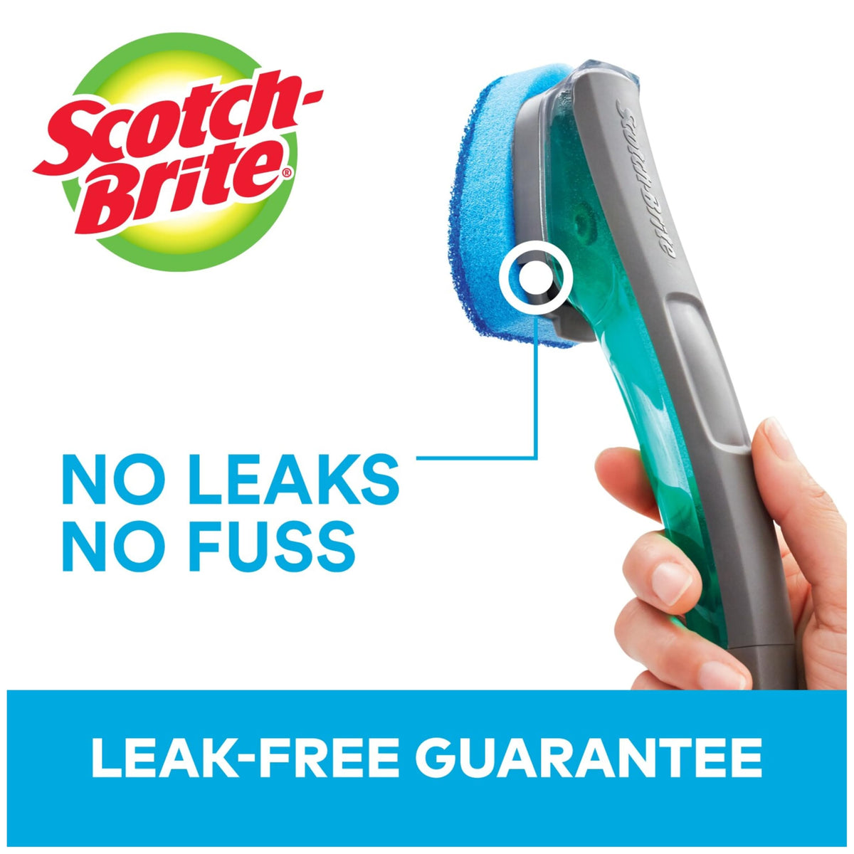Scotch-Brite Advanced Soap Control Non-Scratch Dishwand Kit, 1 Dish Wand & 5 Sponge Refills, Prevents Soap from Leaking, Leak-Free Guarantee, Best for Nonstick Pots and Pans, Glass, Tubs, & Showers