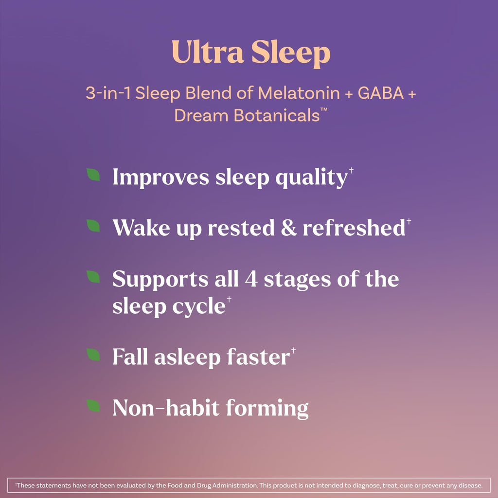 Natrol Ultra Sleep 3-in-1, 5mg Melatonin, GABA & Botanicals, 50 Gummies | Improve Sleep Quality, Wake Up Rested & Refreshed, Strawberry Flavor, Dietary Supplement, 100% Drug-Free, Non-Habit Forming