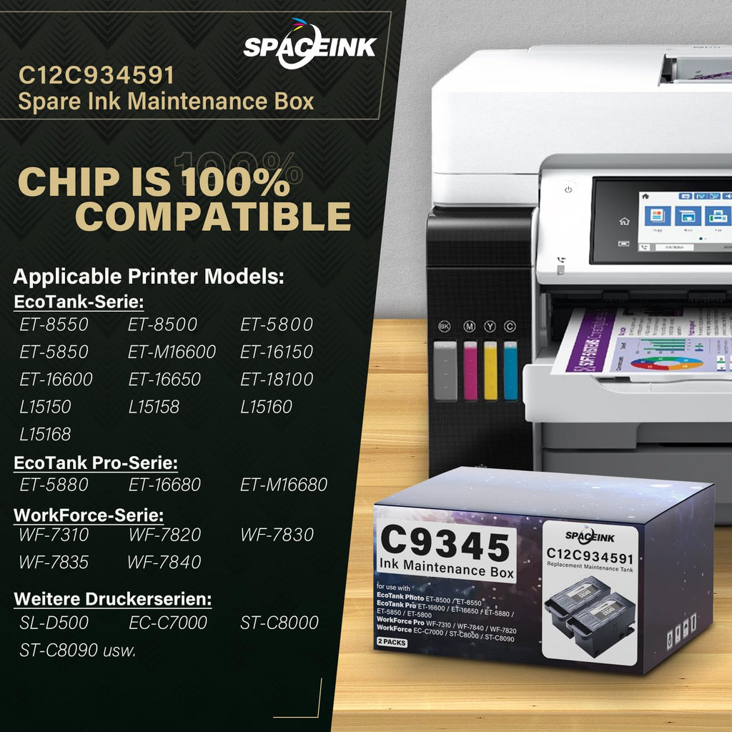 C9345 Ink Maintenance Box 2 Set Replacement for ET-8550 ET-5850 ET-16600 ET-16650 ET-5800 ET-5880 ET-8500 WF-7840 WF-7830 WF-7820 WF-7310 ST-C8000 ST-C8090 Printers (C12C934591/PXMB9)(2 Packs)