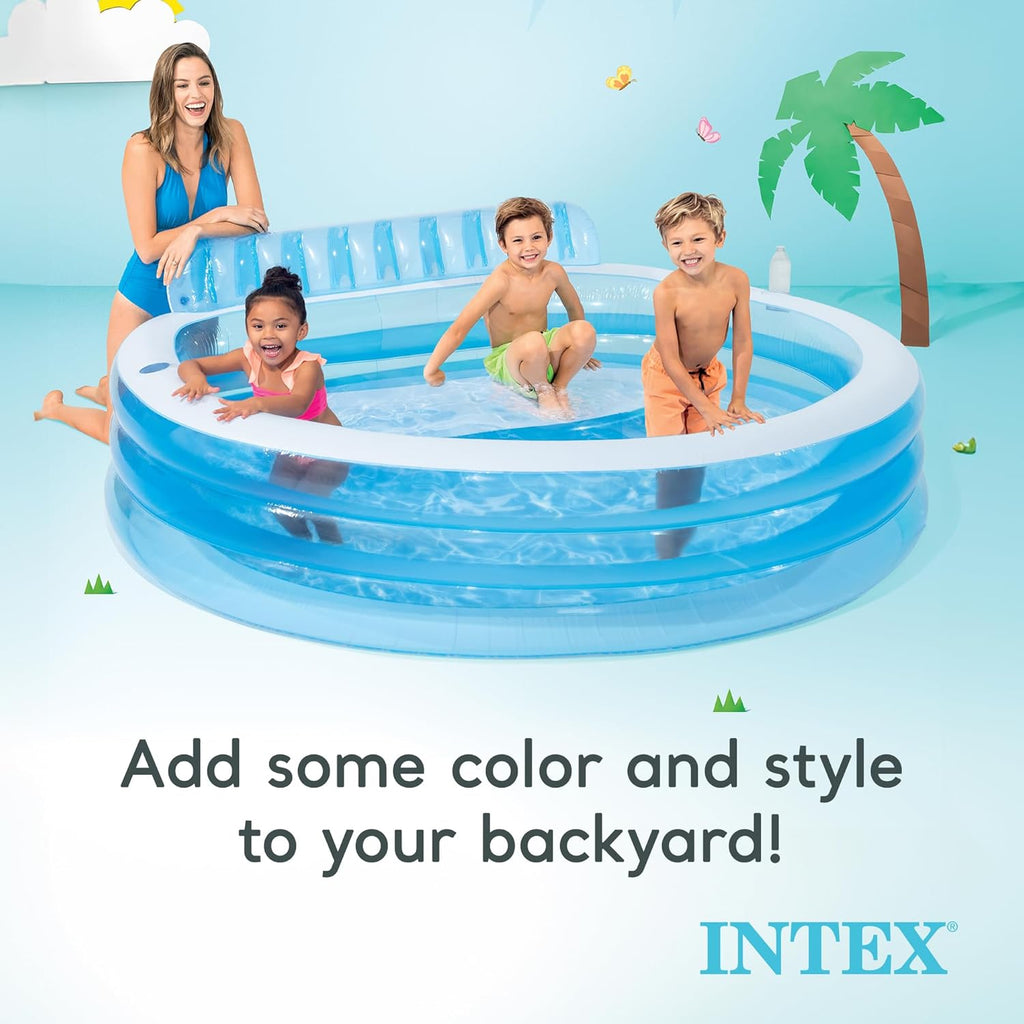 Buy now INTEX Swim Center Inflatable Family Lounge Pool: Built-In Bench – Cup Holder – 156 Gallon Capacity – 90" x 86" x 31" – Blue at indiglob india