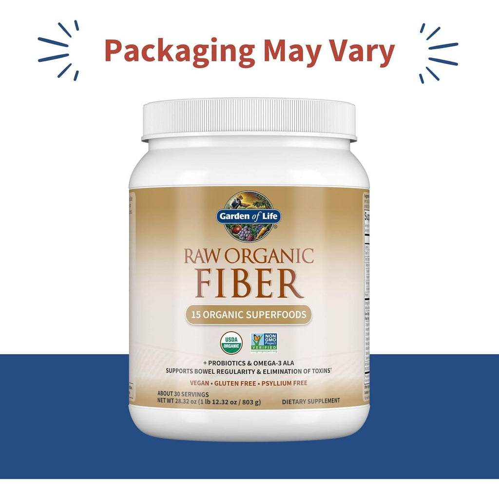 Buy now Garden of Life Raw Organic Fiber Powder, 30 Servings, 15 Organic Superfoods, Probiotics, Omega-3 ALA, 4g Soluble Fiber, 5g Insoluble for Regularity, Psyllium Husk Free at indiglob india