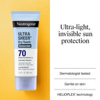 Buy now Neutrogena Ultra Sheer Dry-Touch Sunscreen Lotion SPF 70, Broad Spectrum, Water Resistant 80 Min, Oil-Free, Oxybenzone-Free, Non-Comedogenic, Matte Finish, Body Sunscreen, Travel Size 3 Fl Oz at indiglob india