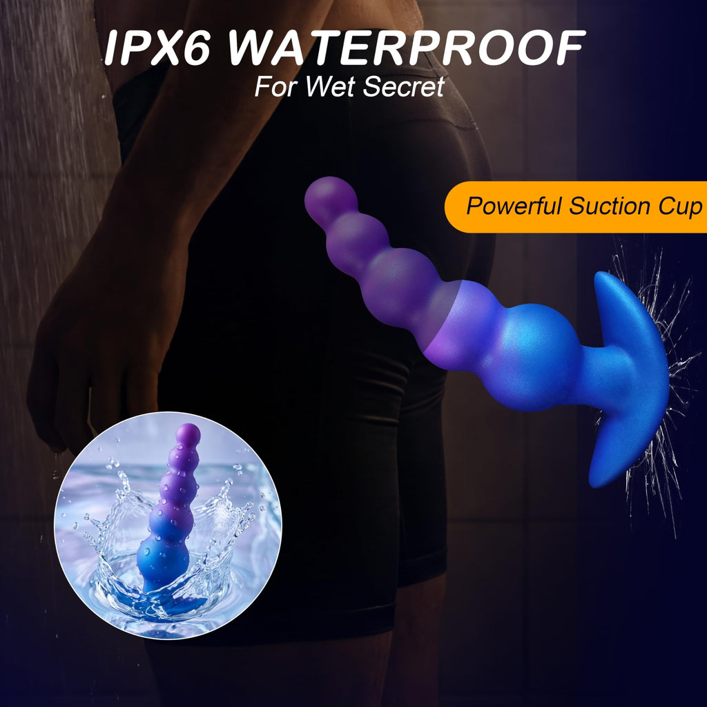8" Vibrating Anal Beads Butt Plug, Soft Silicone Anal Vibrator Sex Toys