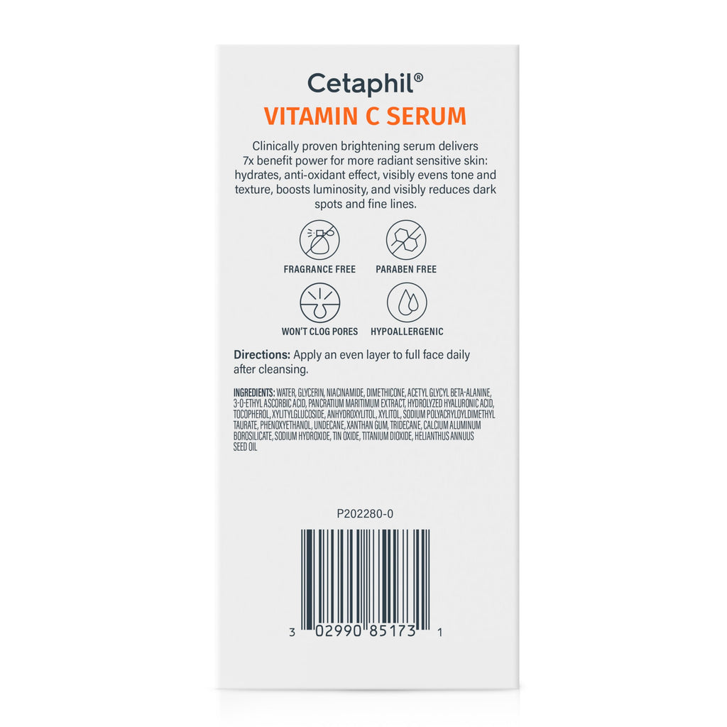 Buy now Cetaphil Vitamin C Serum, Visibly Reduces Look of Dark Spots and Hyperpigmentation, Formulated with Niacinamide, Designed for Sensitive Skin, Fragrance Free, Dermatologist Tested, 1oz at indiglob india