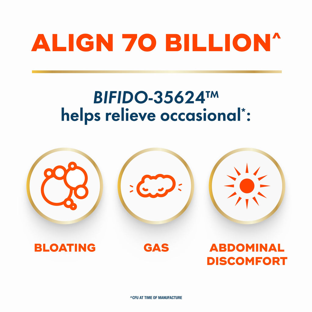 Align Probiotic, 70 Billion CFU, 6 Strain Blend, Probiotics for Women and Men, Daily Probiotics for Digestive Health, Helps Relieve Occasional Bloating & Gas 30 Capsules