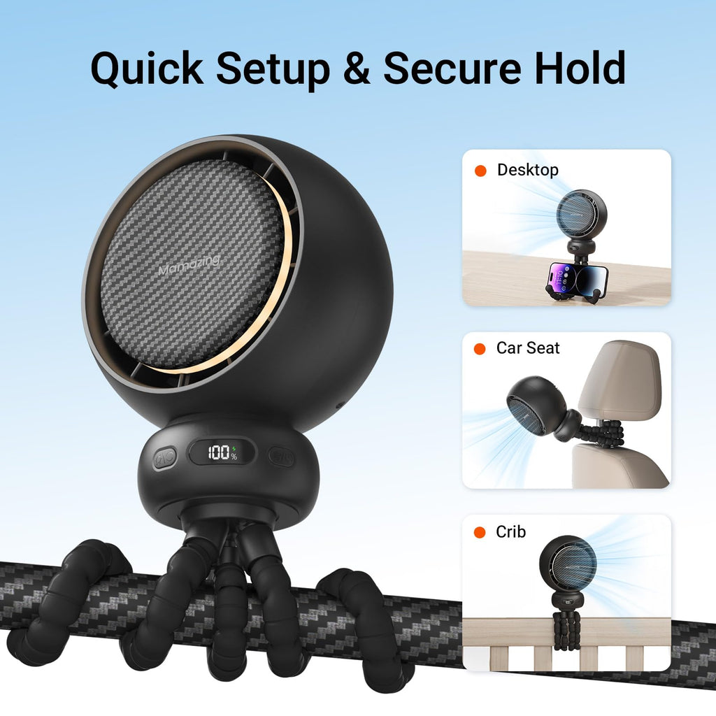 MAMAZING Portable Stroller Fan for Cooling, 70° Auto Oscillation, 5000mAh