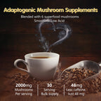 Mushroom Coffee, 6 Adaptogenic Mushrooms (Lion's Mane, Cordyceps, Turkey Tail & Other) Mixed with Premium Instant Coffee for Focus, Energy, Immune and Gut Health Support, 30 Servings