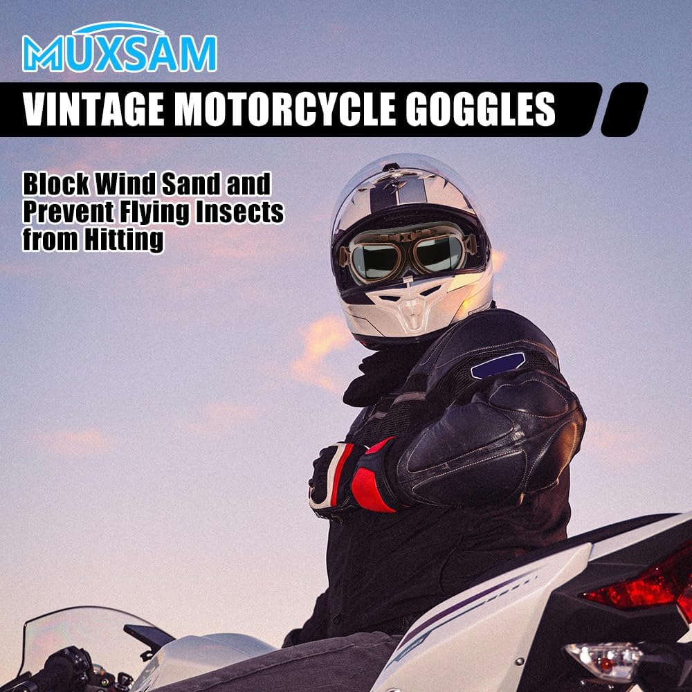 Buy now MUXSAM Vintage Motorcycle Goggles, ATV Motocross Goggles, Dirt Bike Racing Riding Off Road Scooter Glasses, Windproof Dustproof Eyewear for Adults Men Women, Copper Frame Smoke Lens at indiglob india