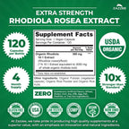 Zazzee USDA Organic Rhodiola 10:1 Extract, 120 Capsules, 4 Month Supply | Energy, Stress & Mental Focus Support, Rhodiola Rosea, Organic Herbal Supplement, All-Natural, Non-GMO, Made in the USA