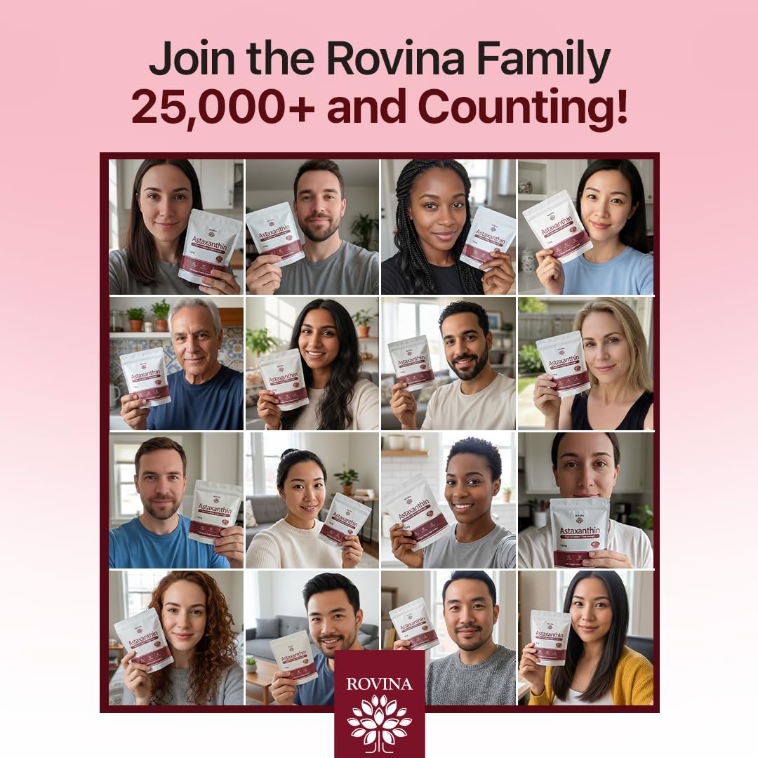 ROVINA Astaxanthin 12mg Softgels, Triple Strength Antioxidant | Triple Strength Antioxidant from Microalgae; supports eye, skin, immune & joint health; Non-GMO, Gluten Free, 60 ct