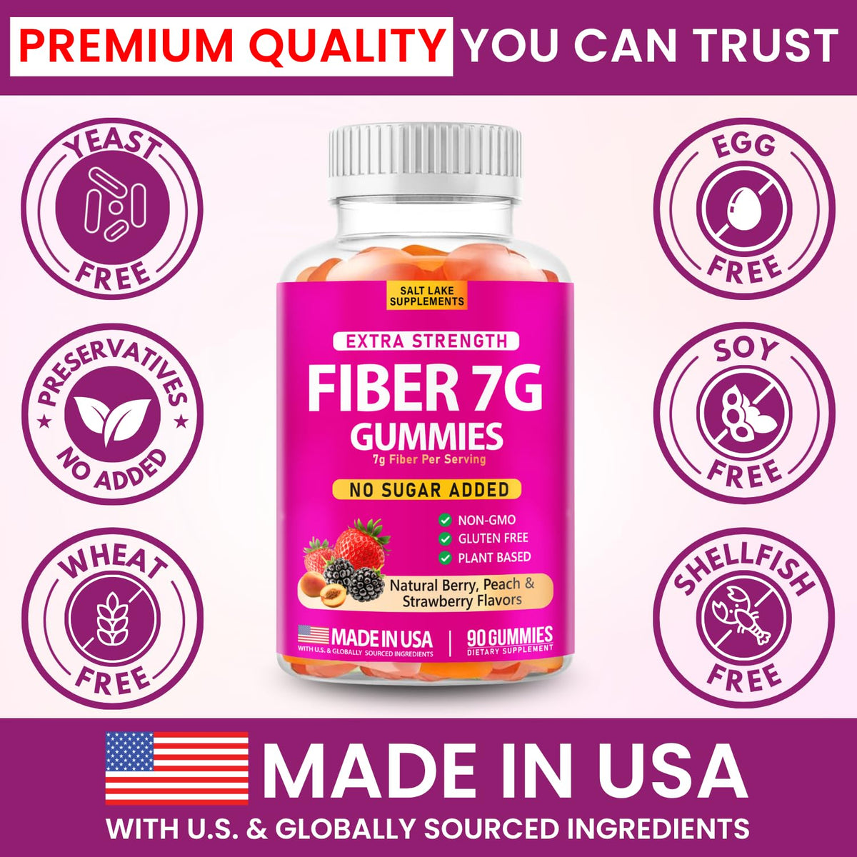 Extra Strength Fiber Gummies 7g Per Serving – Sugar Free, Plant Based