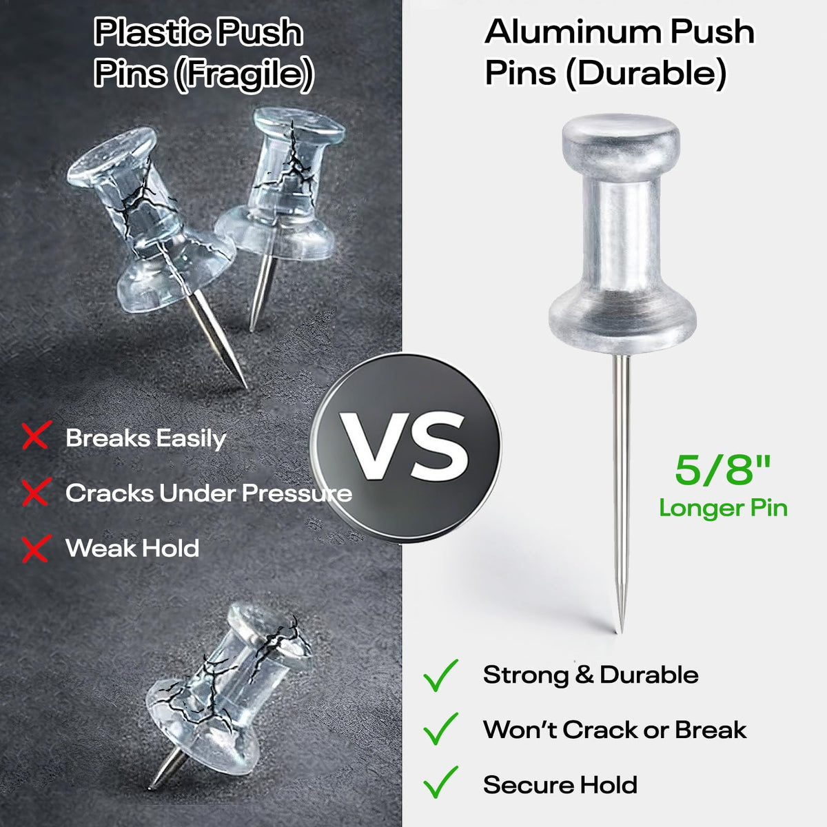 Optomni Long Push Pins 30 Pack, Metal Thumb Tacks for Bulletin Board