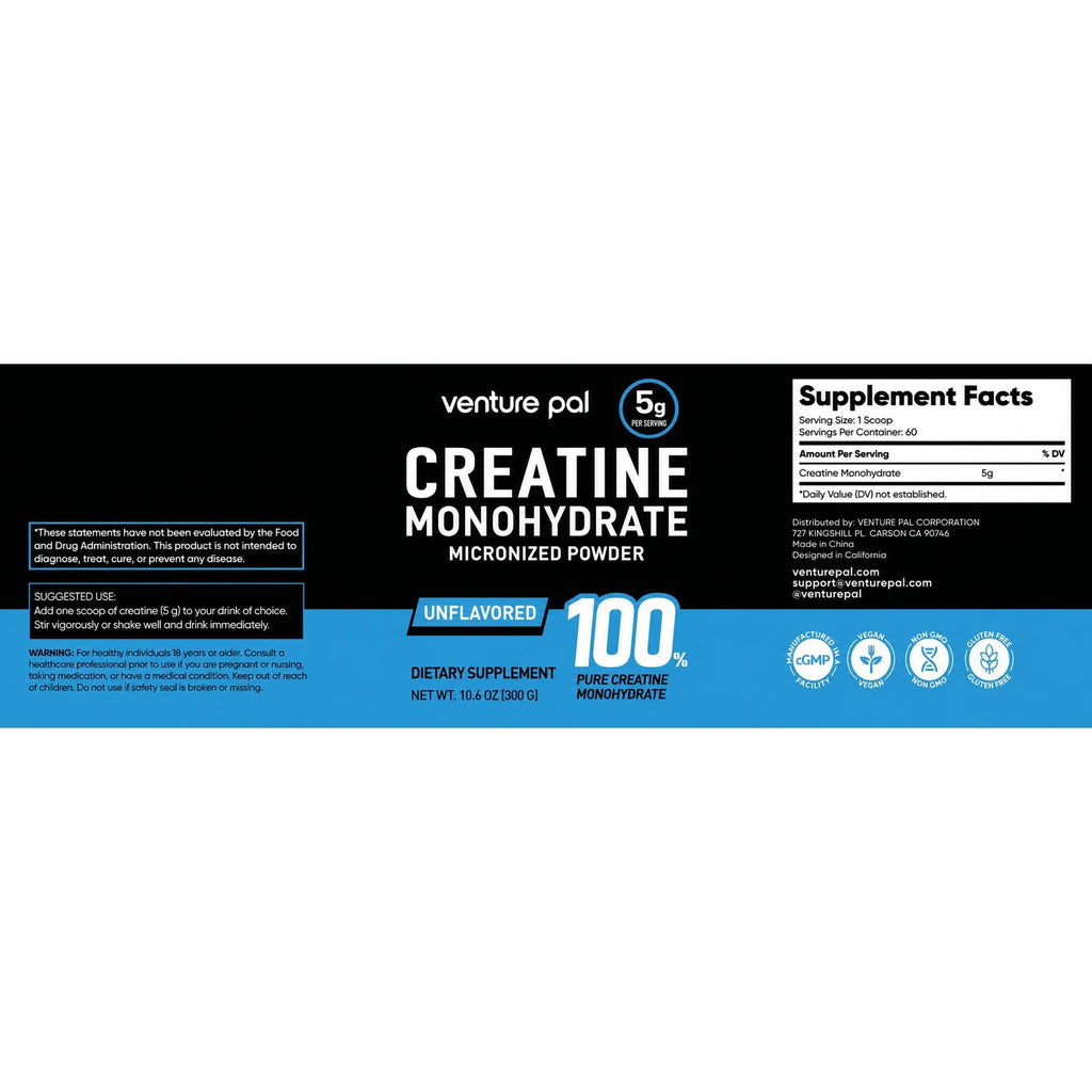 Venture Pal 100% Pure Micronized Creatine Monohydrate Powder 5g Per Serving | Vegan, Keto, GMO-Free & Gluten Free, Creatina Monohidratada en Polvo for Women & Men, Unflavored
