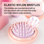 Discover the RHOS Folding Brush with mirror, featuring soft elastic nylon bristles that soothe your scalp and enhance hair care.