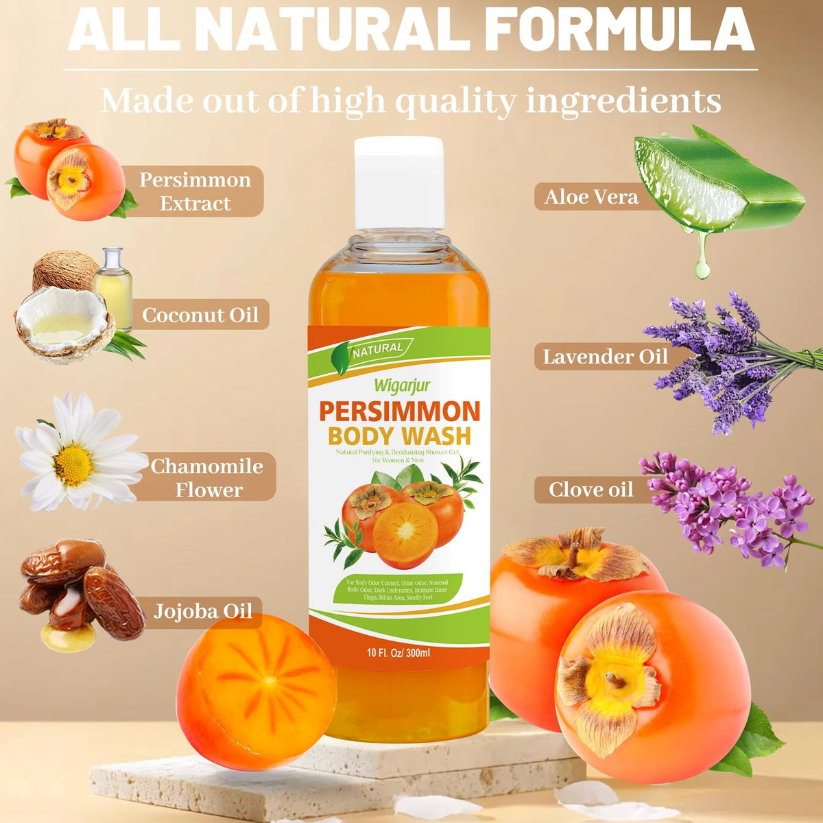 Persimmon Body Wash for Body Odor Control, Age-Related Odor Cleanser