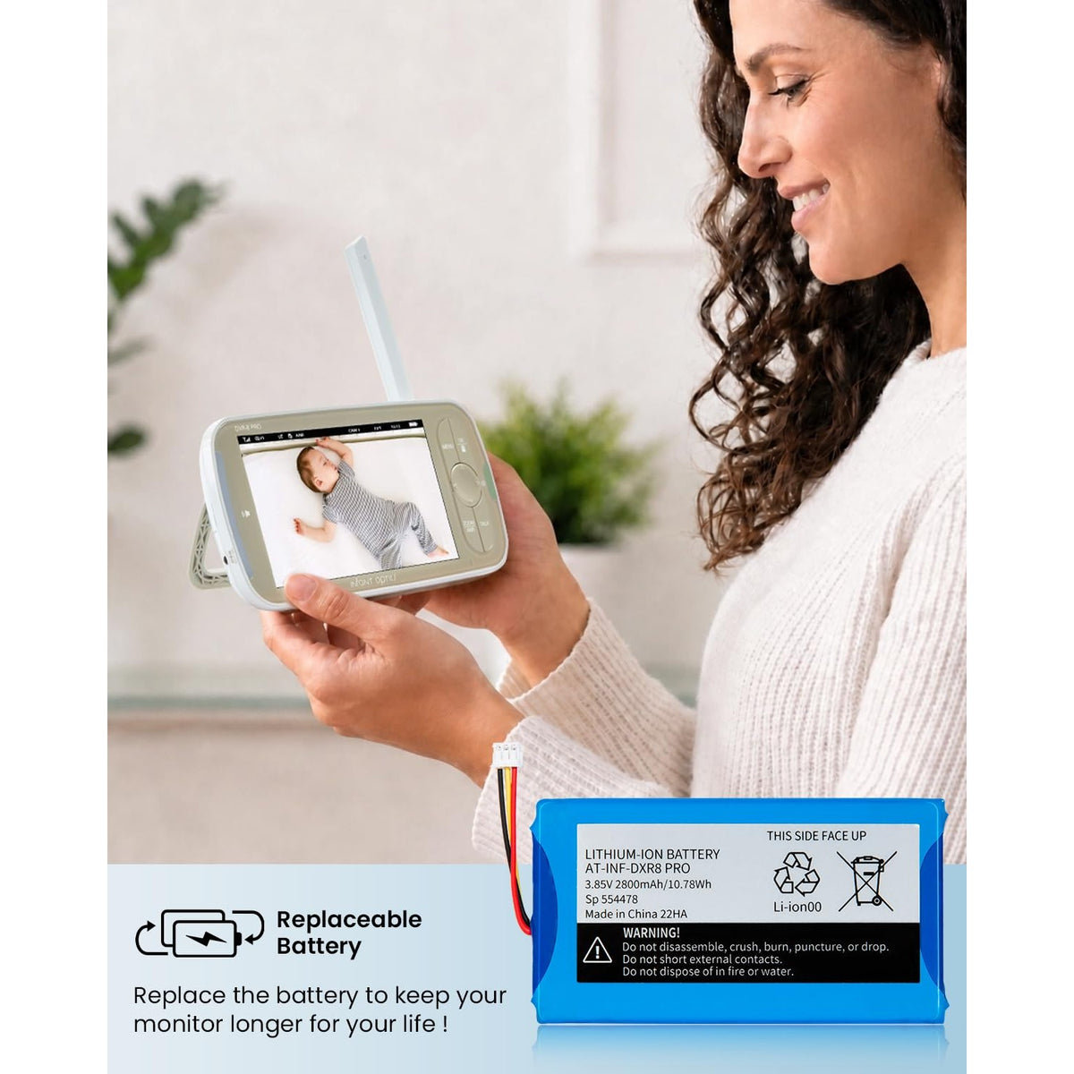 Battery Replacement for Infant Optics DXR-8 Pro Battery - 2800mAh Rechargeable Battery Compatible with DXR-8 PRO & PRO SS Video Baby Monitor / Model SP 554478 - 3.85V / 10.78Wh (Not Work with DXR-8)