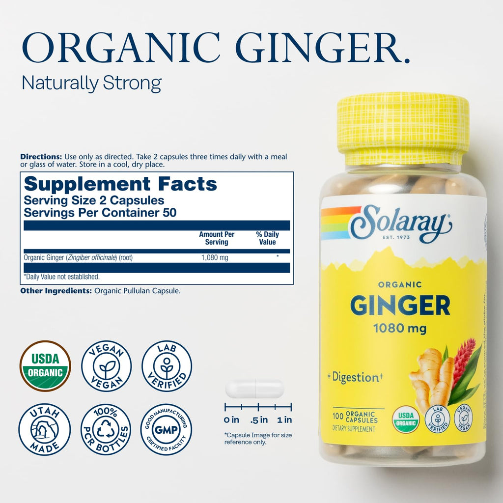 SOLARAY Organic Ginger Root 540 mg, 100 VegCaps