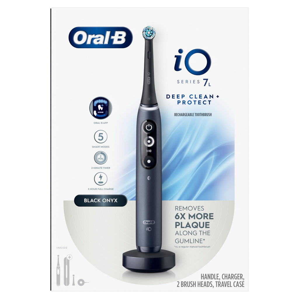 Buy now Oral-B iO Deep Clean + Protect Rechargeable Electric Toothbrush, Black, iO Series 7, 2 Replacement Brush Heads, Charging Travel Case at indiglob india
