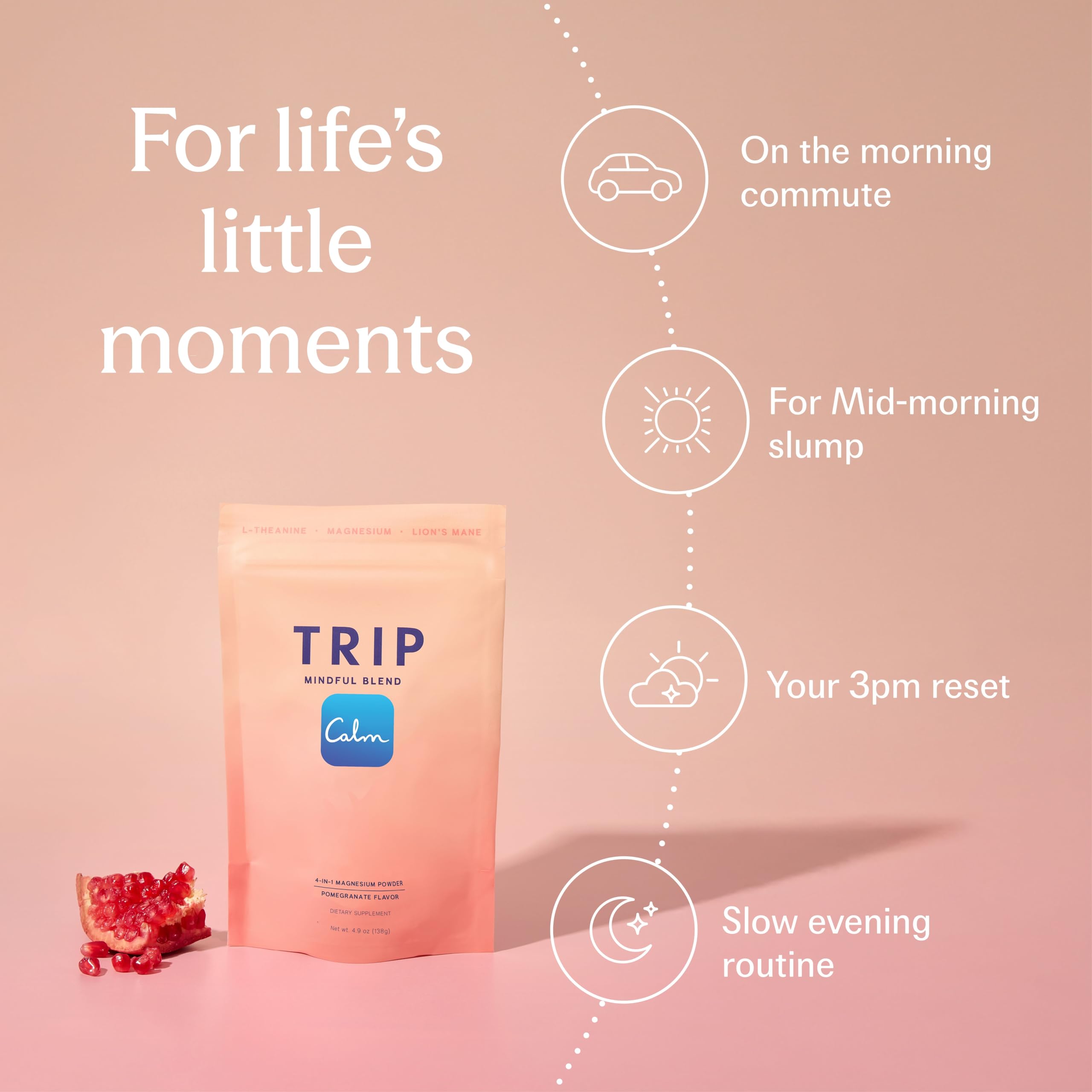 TRIP Calm Magnesium Glycinate Powder, Relaxation Drink Mix Pomegranate 30ct