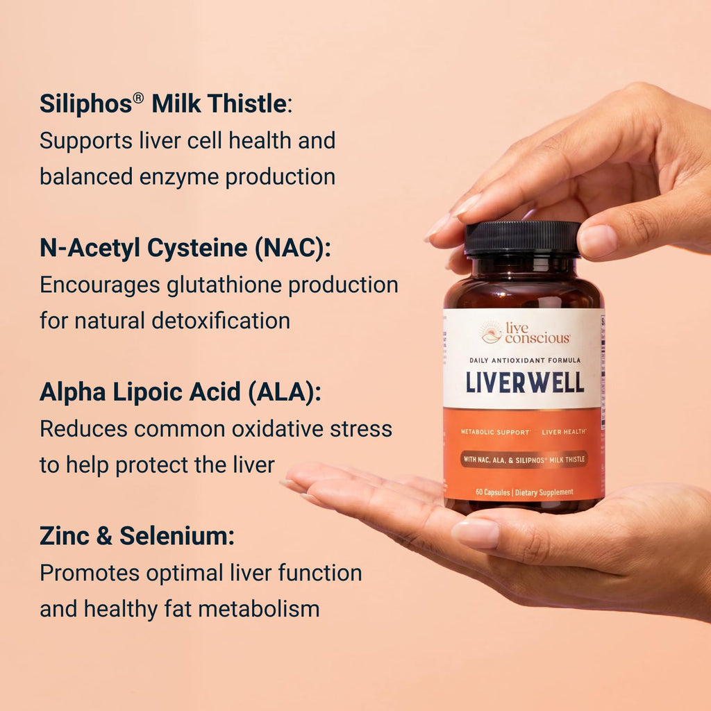 LiverWell Liver Cleanse, Rejuvenation, Metabolic Support - Liver Supplement for Liver Health w/Highly Bioavailable Milk Thistle Extract, N-Acetyl Cysteine, Alpha Lipoic Acid, Zinc, Selenium - 60 Caps