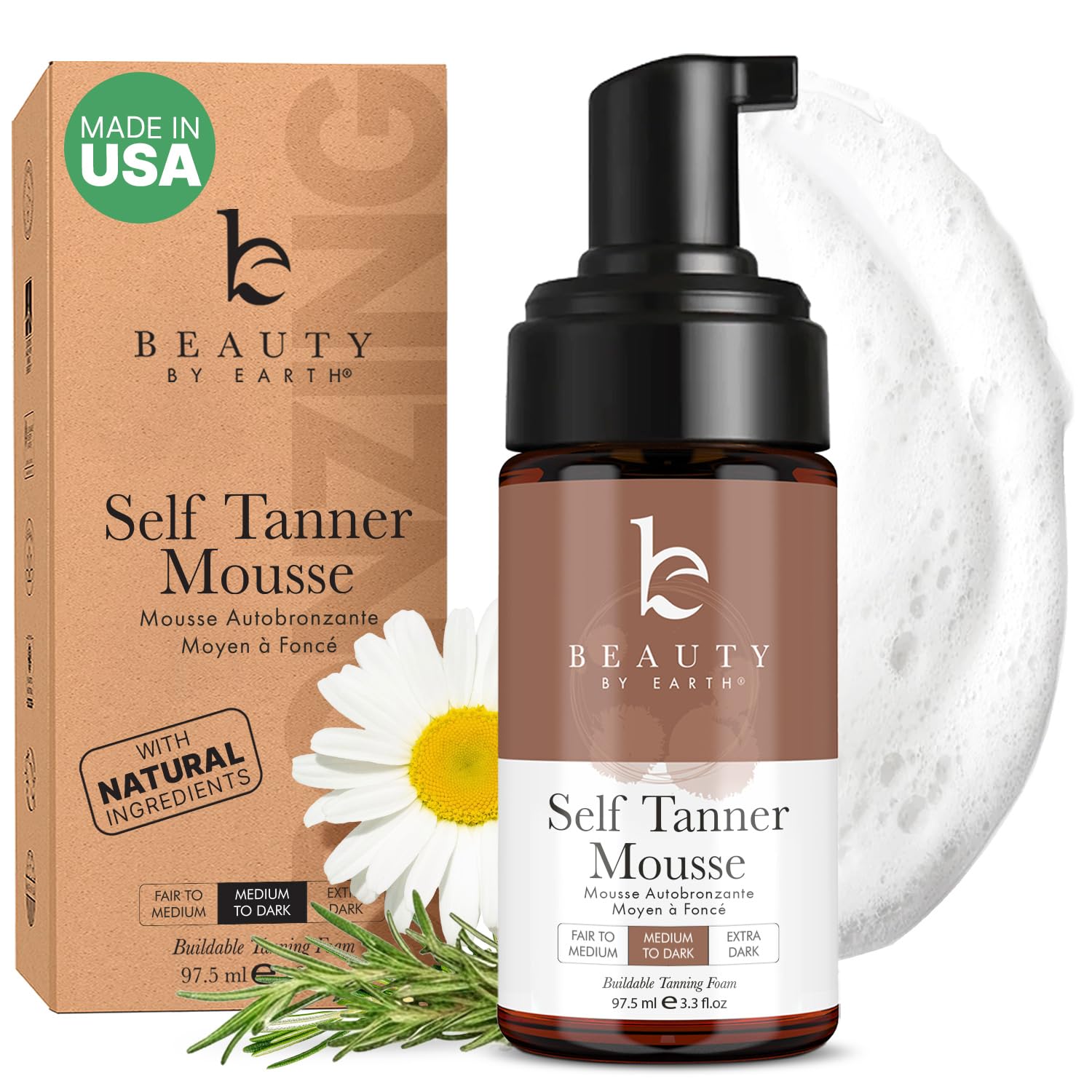 Buy now Self Tanner Mousse - USA Made with Natural & Organic Ingredients, Self Tanning Mousse for Fake Tan, Sunless Tanner for Pale Skin, Clear & Non Toxic Tanning Foam for Streak Free Finish, No Orange Color 3.30 Fl Oz (Pack of 1) Medium to Dark at indiglob india