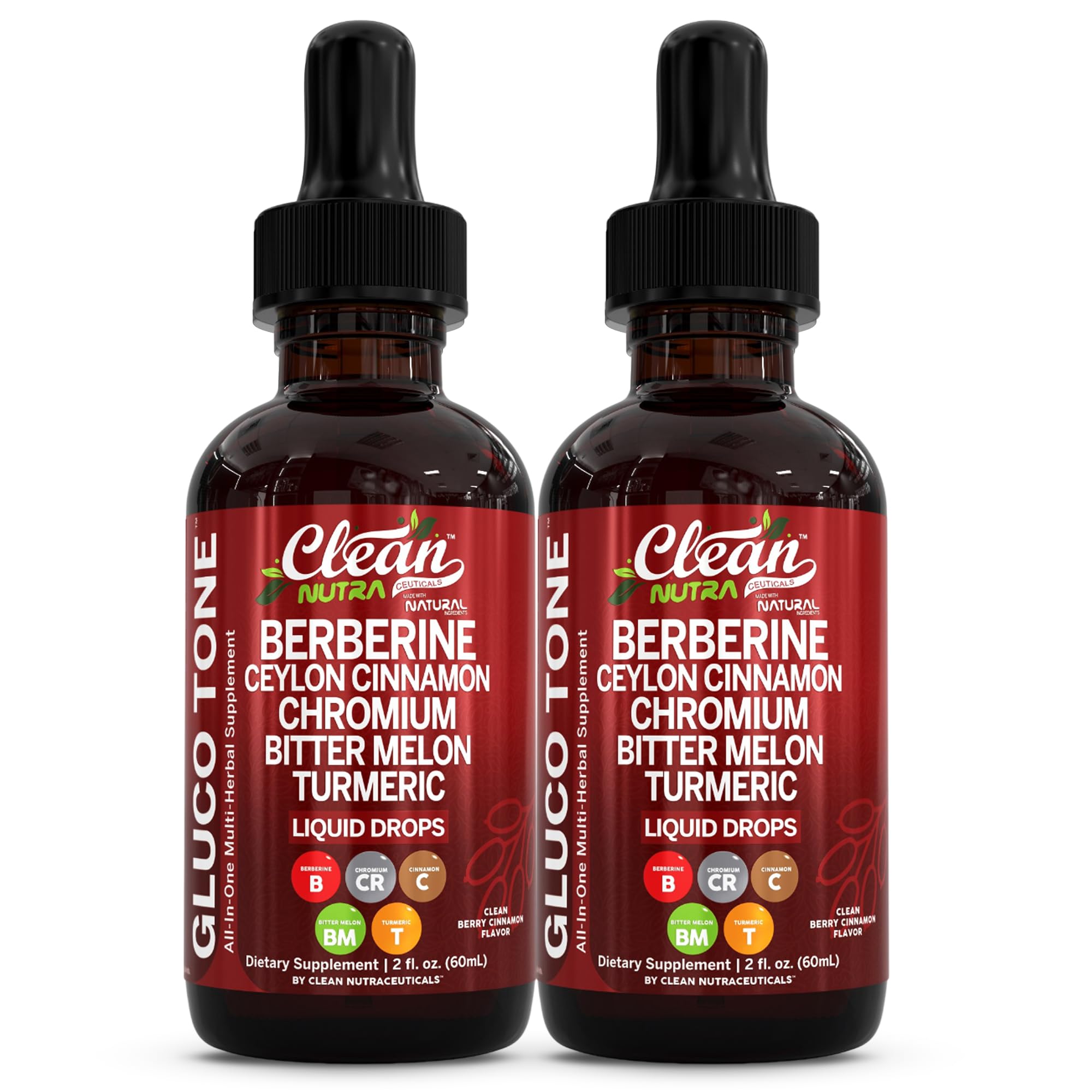 Clean Nutra Berberine with Ceylon Cinnamon Supplement Liquid Drops + Bitter Melon Extract, Glucomannan, Gymnema, Chromium, Turmeric, Organic Panax Ginseng, Moringa