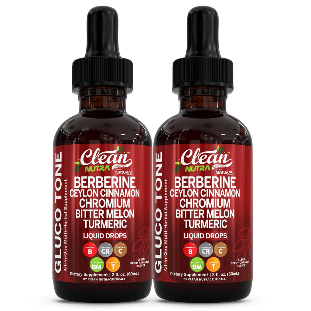 Clean Nutra Berberine with Ceylon Cinnamon Supplement Liquid Drops + Bitter Melon Extract, Glucomannan, Gymnema, Chromium, Turmeric, Organic Panax Ginseng, Moringa