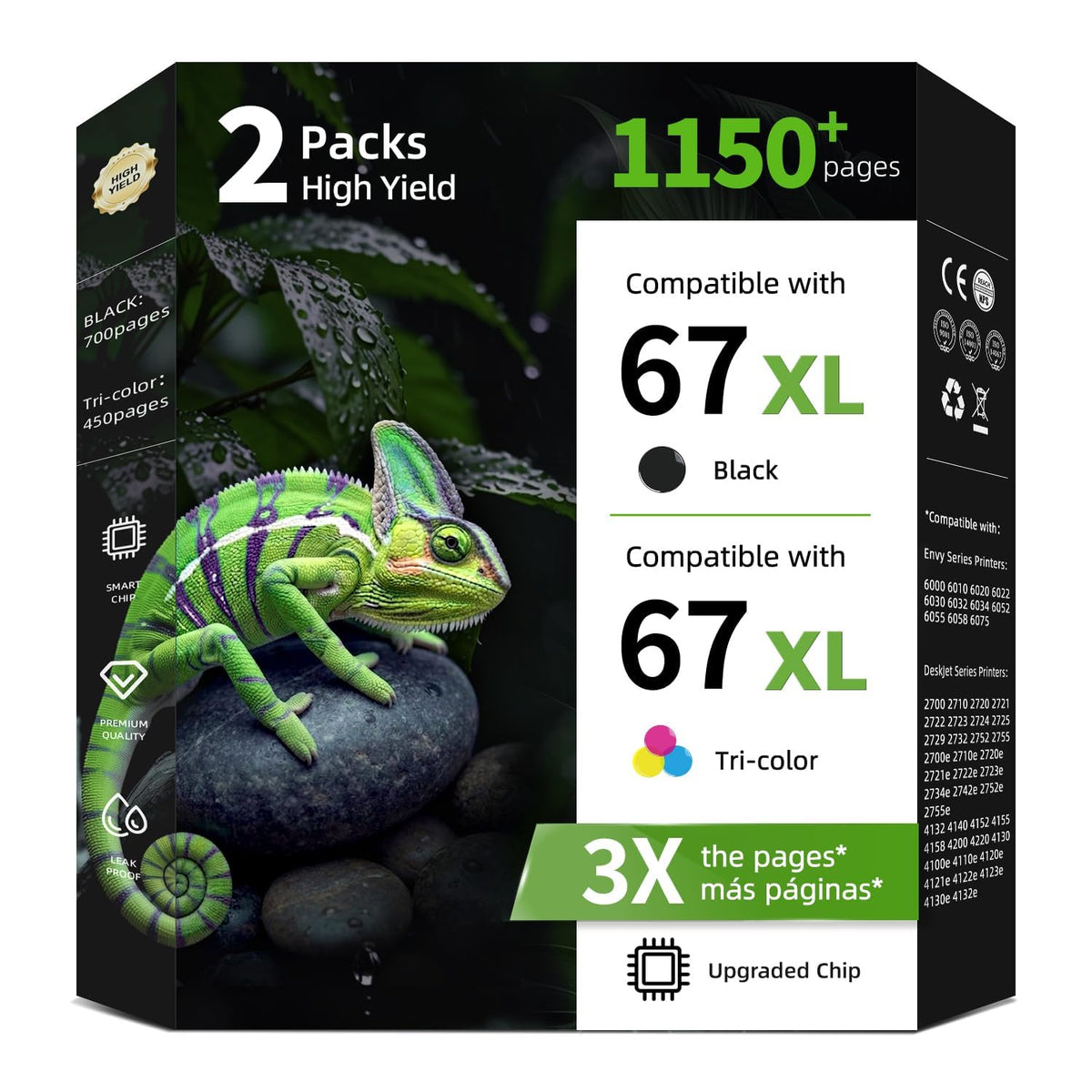 67XL Ink Cartridge Compatible for HP Ink 67 XL HP67 HP67XL Black Color 2PK